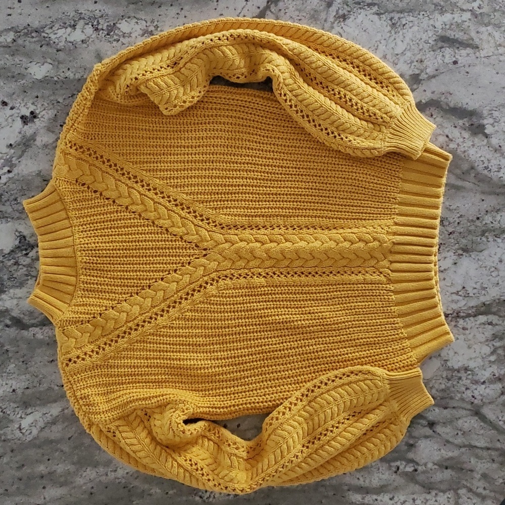 Marled Knit Balloon Sleeve Mock Neck Sweater Yellow Extra Small